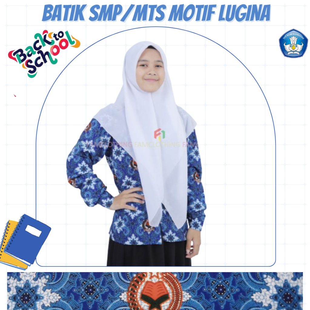 BAJU BATIK MTS/SMP SERAGAM BATIK SEKOLAH SMP/MTS MOTIF LUGINA KEMEJA SERAGAM SEKOLAH BATIK BIRU NASI