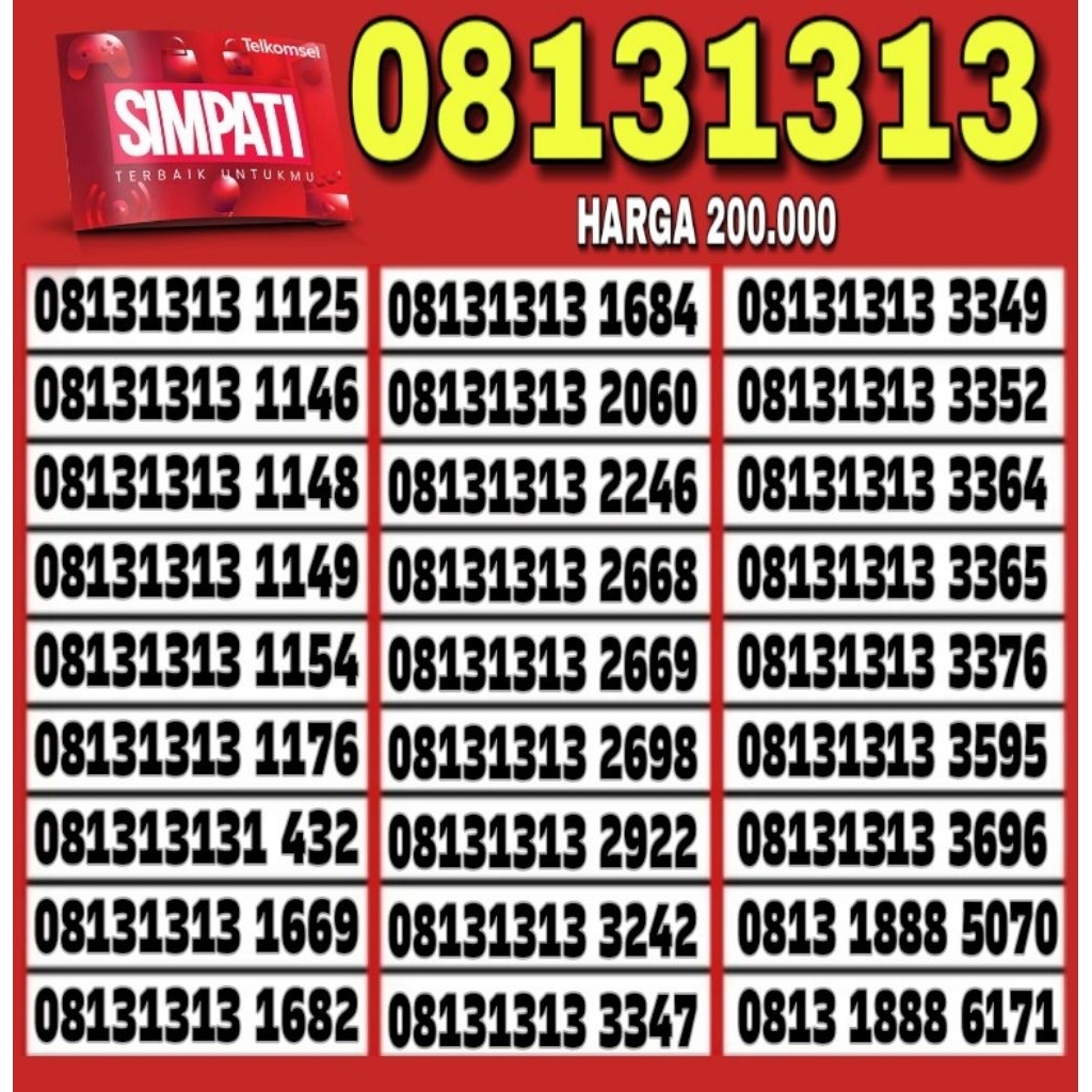 NOMOR CANTIK TELKOMSEL SIMPATI 4G LTE O8131313 33