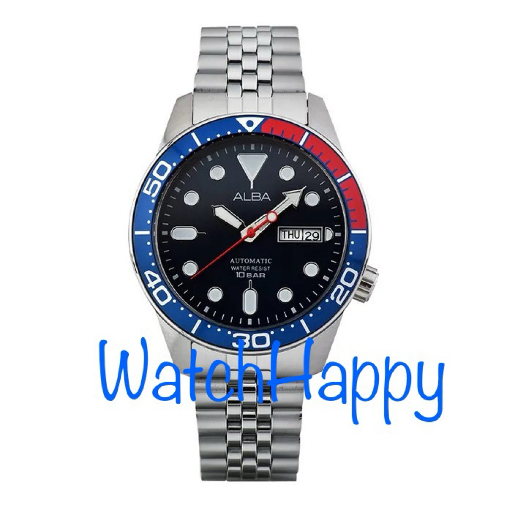 JAM TANGAN PRIA ALBA AL4191X1 / AL4191 / AL4191X ANALOG AUTOMATIC MOVEMENT BLUE DIAL PEPSI BLUE RED 