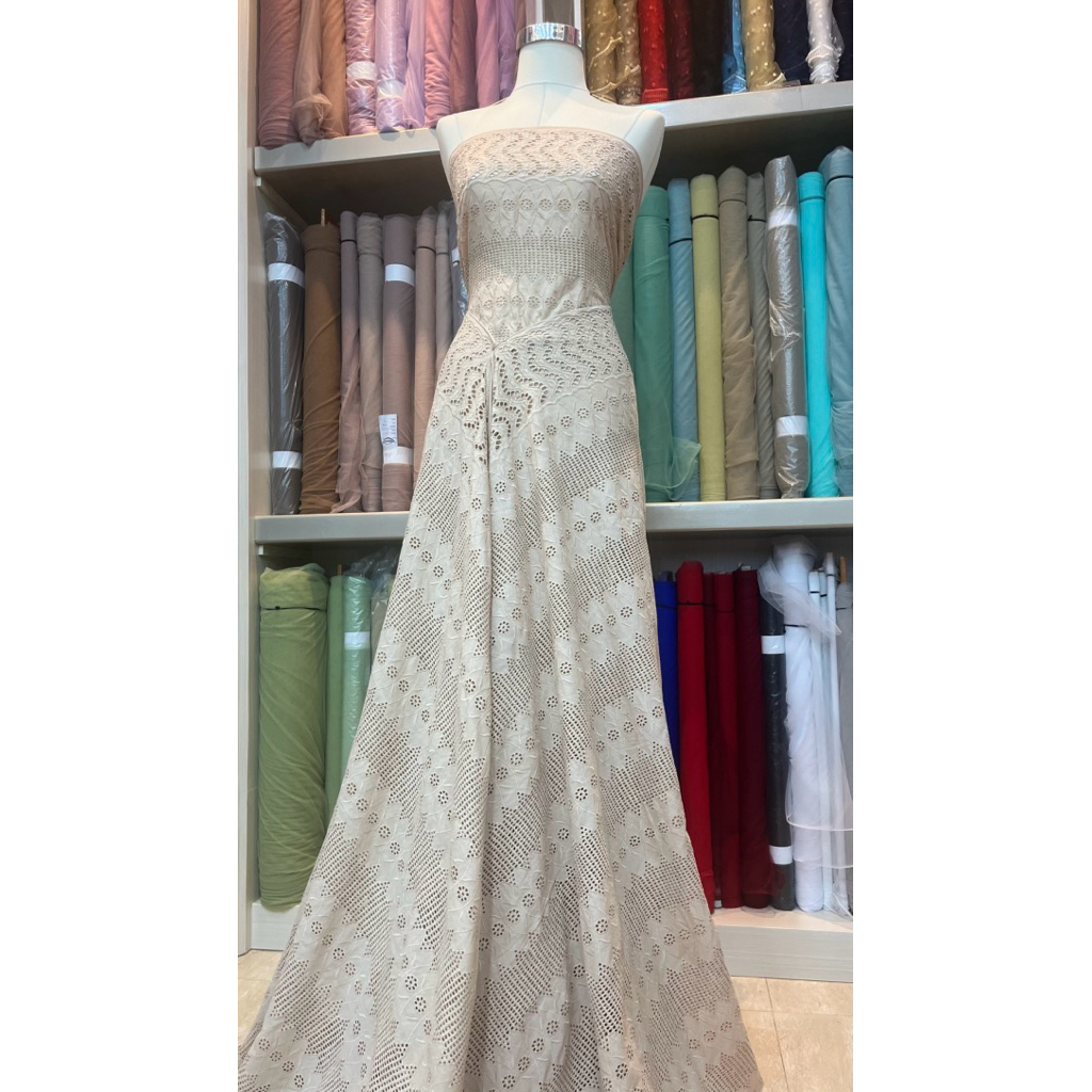 Katun Bordir motif Zig Zag / Katun Bordir Premium / Katun Bolong Cantik / Cocok untuk Dress Tunik Bl