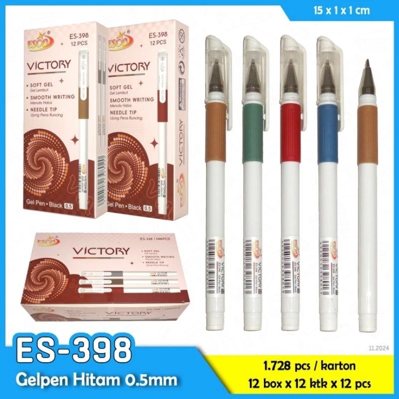 

( 1 Box 12 Pcs ) Pulpen Gel 0.5mm Esco ES-398 VICTORY / Pen Pena Hitam Esco Victory Berkualitas