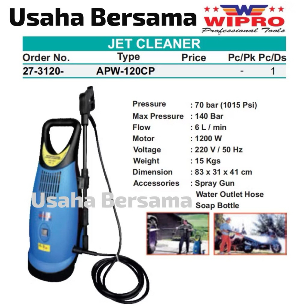 Wipro APW-120 Mesin Jet Cleaner Induksi Cuci Motor Mobil Truk Karpet