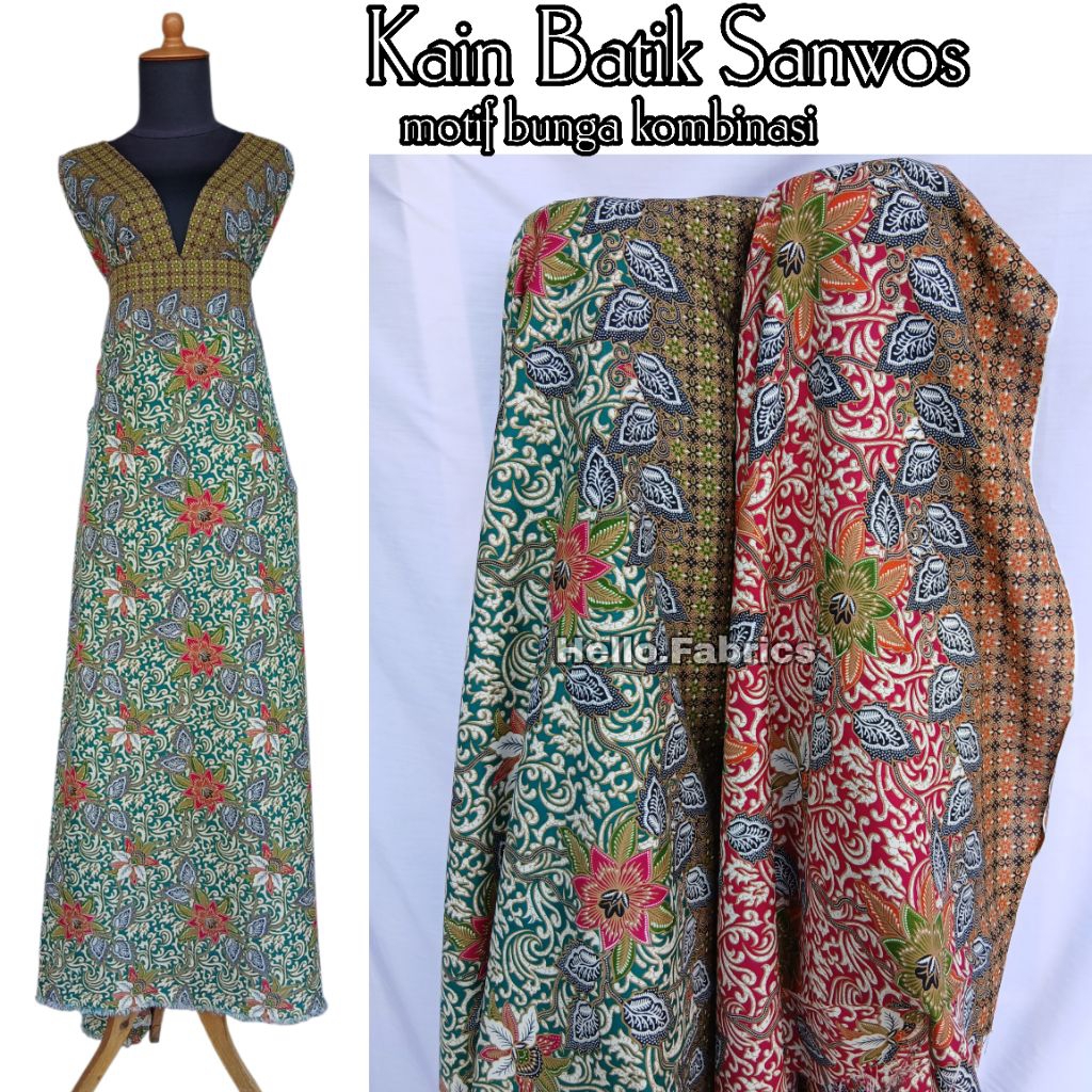 Kain Batik Sanwos Motif Bunga Kombinasi Lebar 115cm