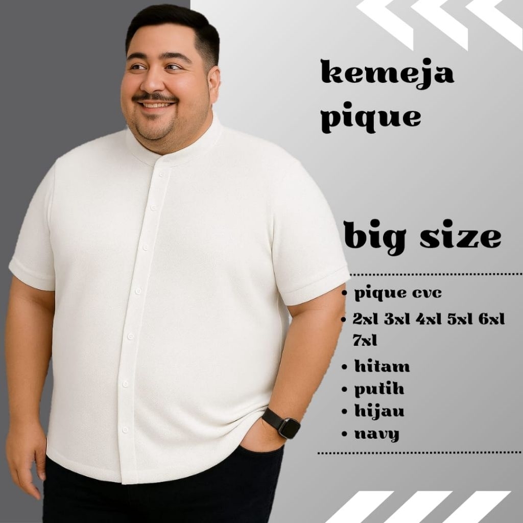 Kemeja Pique Putih Jumbo Premium Pria Big Size polo shirt polos