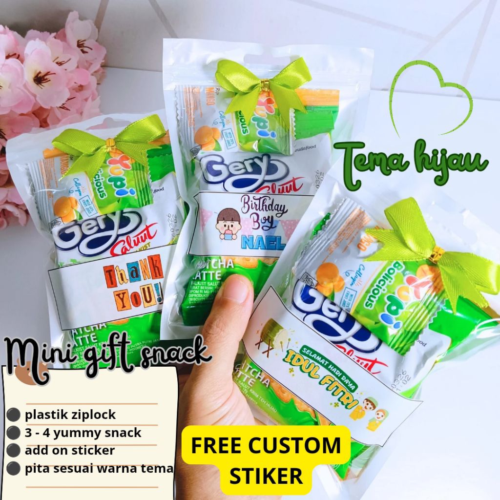 

(Tanpa Min Order) Mini Gift Snack Tema Hijau | Hampers Ulang Tahun Anak | Isian Goodie Bags Free Custom Nama