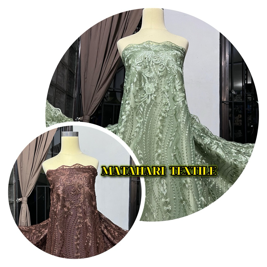 kain tile Bordir Pinggiran Tile brokat mutiara Gliter Bordir pinggiran Bahan kebaya