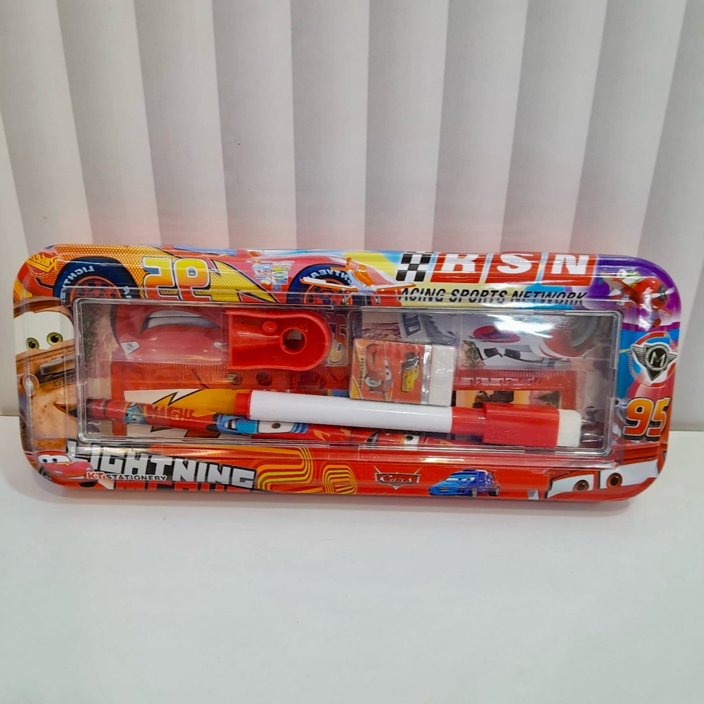 

TEMPAT PINSIL KALENG SET 6in1 KODE 6606 SPIDERMAN CAPTAIN KITTY CARS FROZEN UNICORN