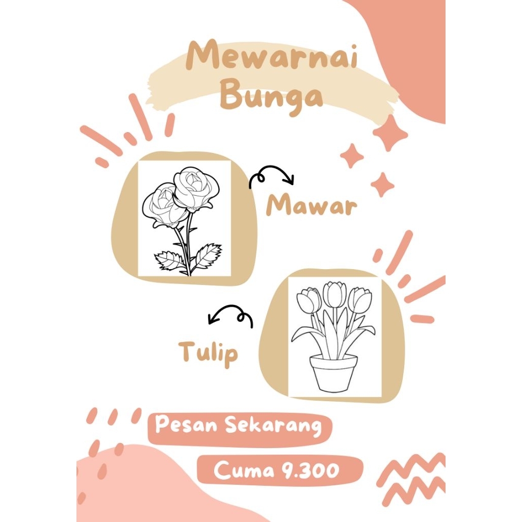

50 Lembar Kertas Mewarnai Bunga A5