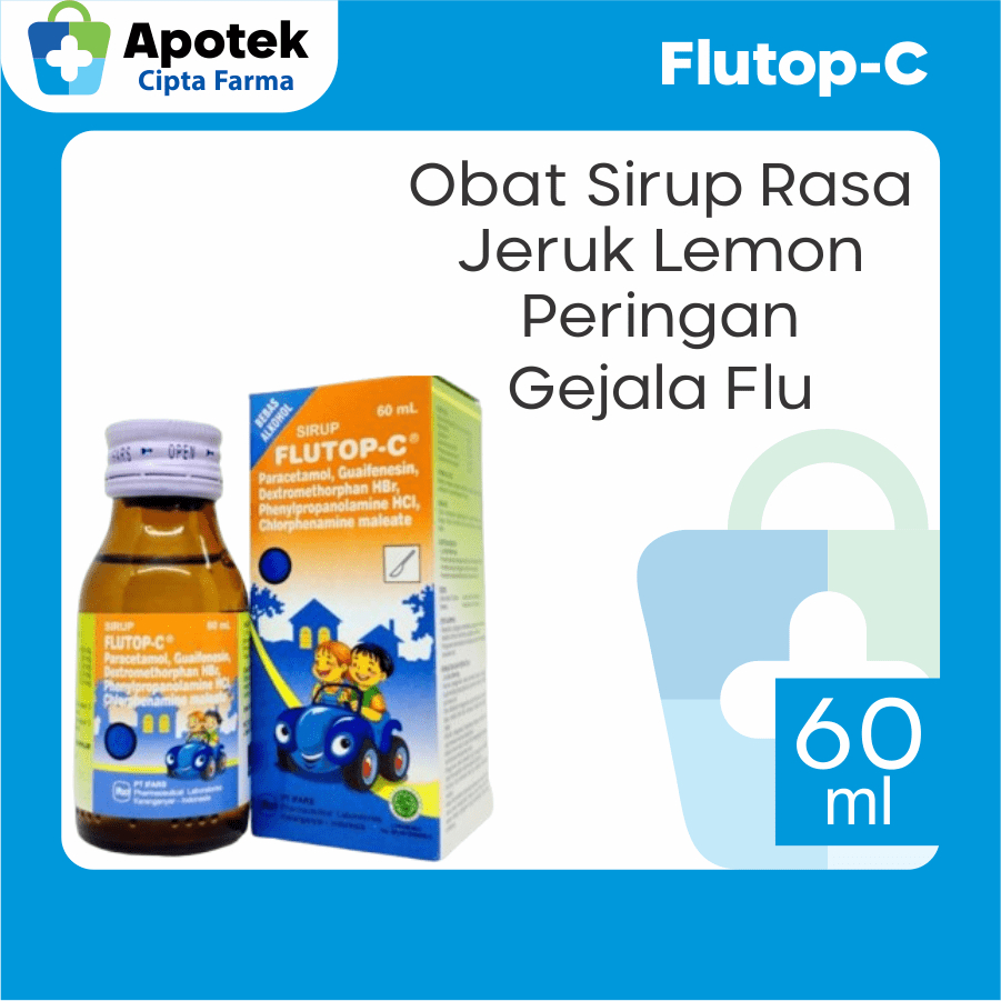 Flutop C Sirup Rasa Jeruk Lemon Paracetamol Parasetamol Guaifenesin Dextromethorphan Obat Flu Pilek 