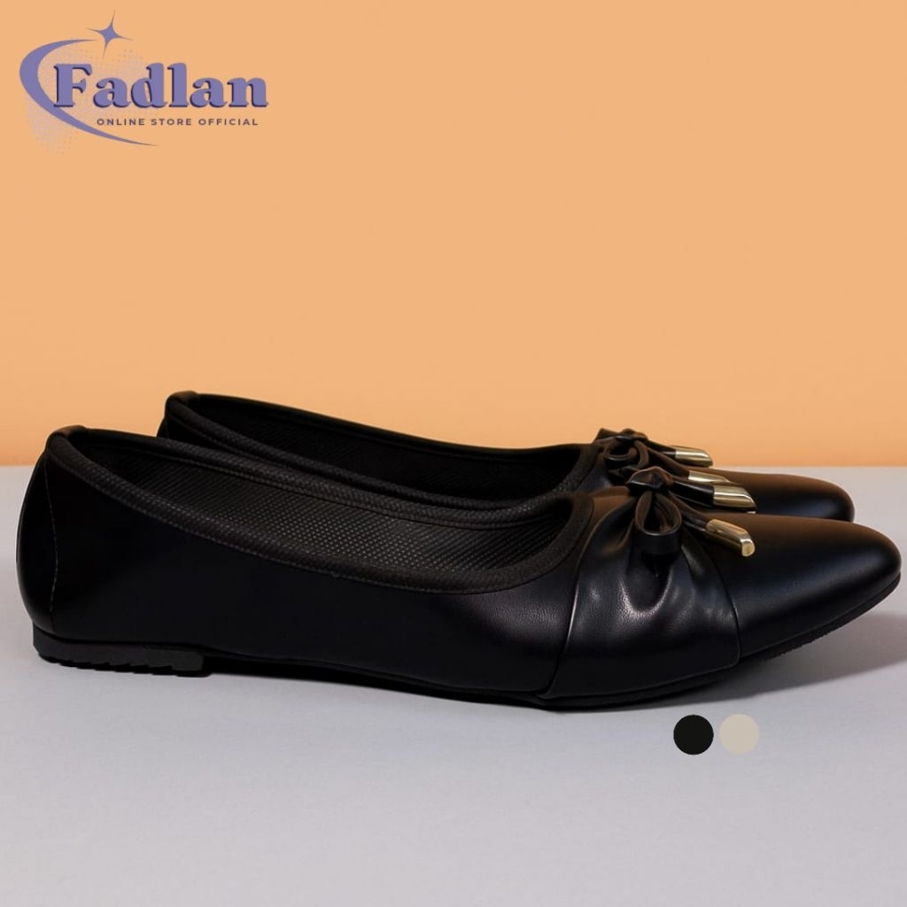 Sepatu Flat Shoes Wanita Kasual Hak Rendah Pita Depan Kekinian