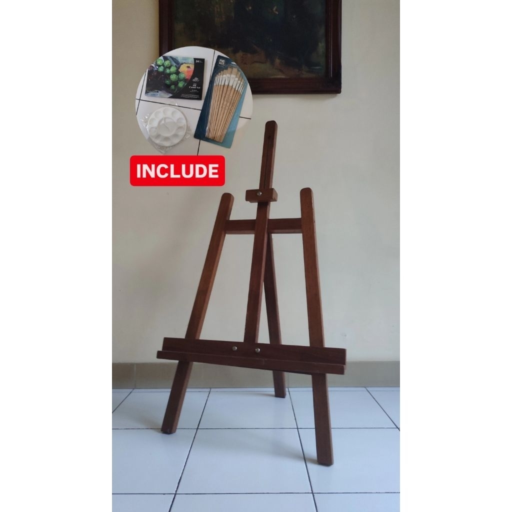 

Wooden Easel + Paint Brush + Oil Paint + Palete