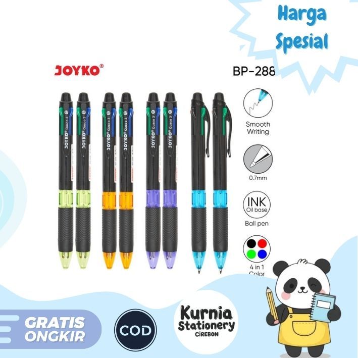 

Joyko Ball Pen / Ballpoint / Pulpen BP-288 Quarco 3 || 0.7 mm Pena 4 Color Satuan