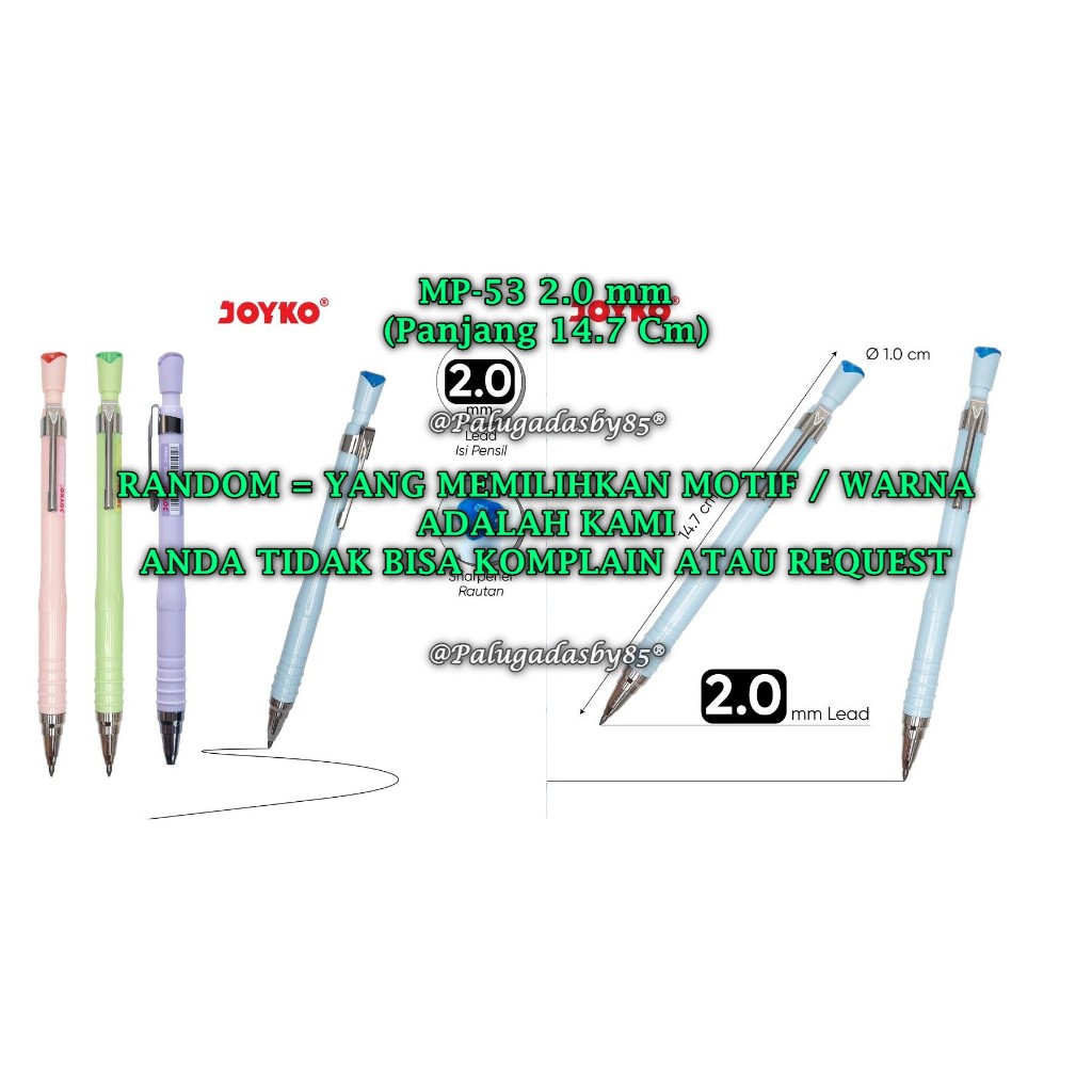 

(1 Biji) GROSIR Pensil Mekanik JOYKO MP-53 2.0 mm / Mechanical Pencil Joyko MP-53 2.0 mm (1 Biji)