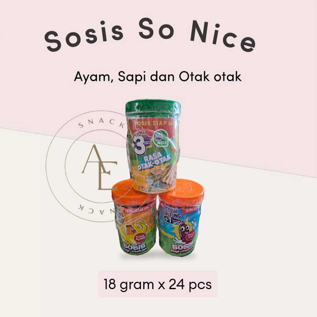 Sosis So Nice ( Sosis siap makan ) Kemasan toples plastik isi 24pcs X 18 gram