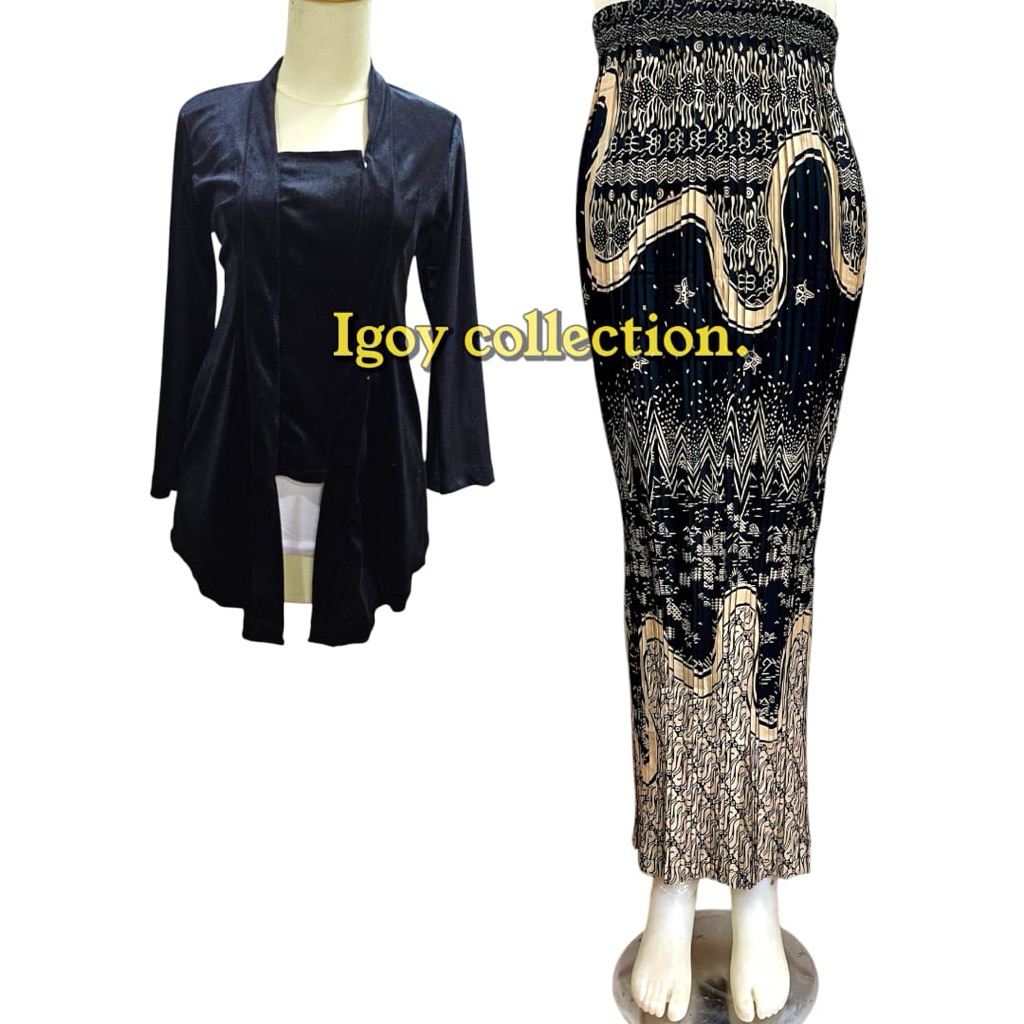 Kebaya kutubaru bludru set/Kutubaru bludru polos lengan panjang