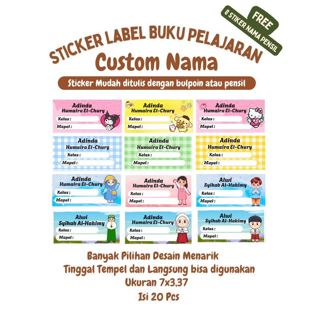 

[Free Sticker Pensil] 20 Label Nama Buku Aesthetic / Sticker Nama Buku Custom Nama