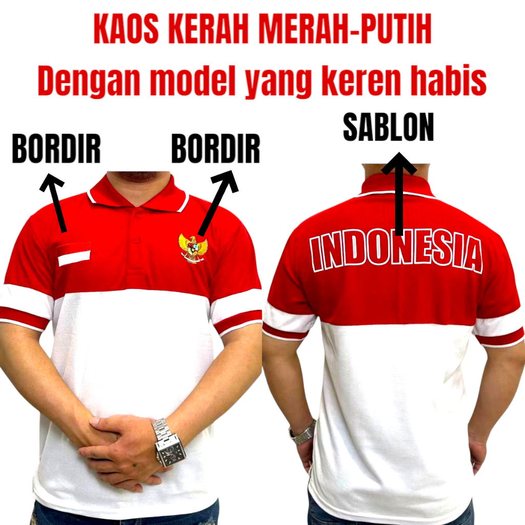 Kaos Kerah Merah Putih /Logo Garuda Indonesia /Logo Bordir Garuda