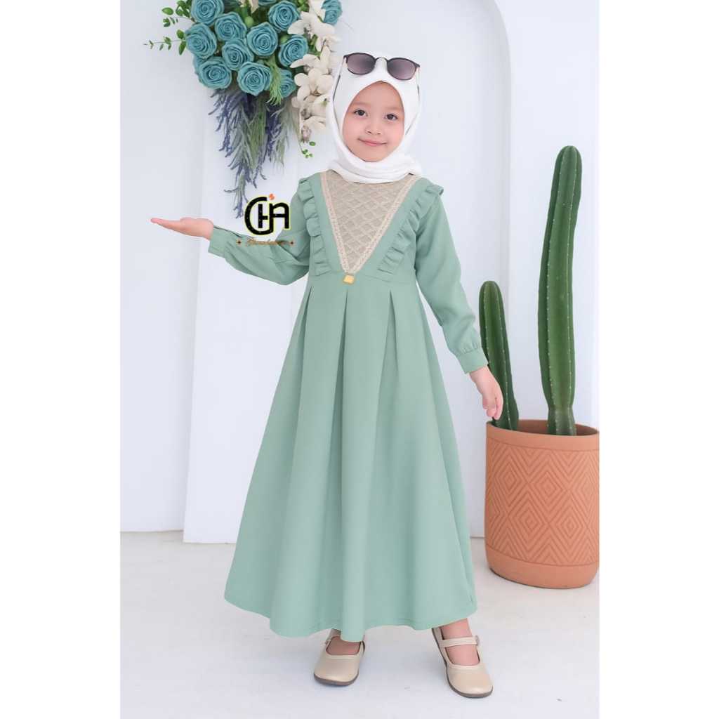 Gamis anak perempuan Renda usia 7-9 tahun  / Gamis Crinkle mix renda anak perempuan / Gamis manasik