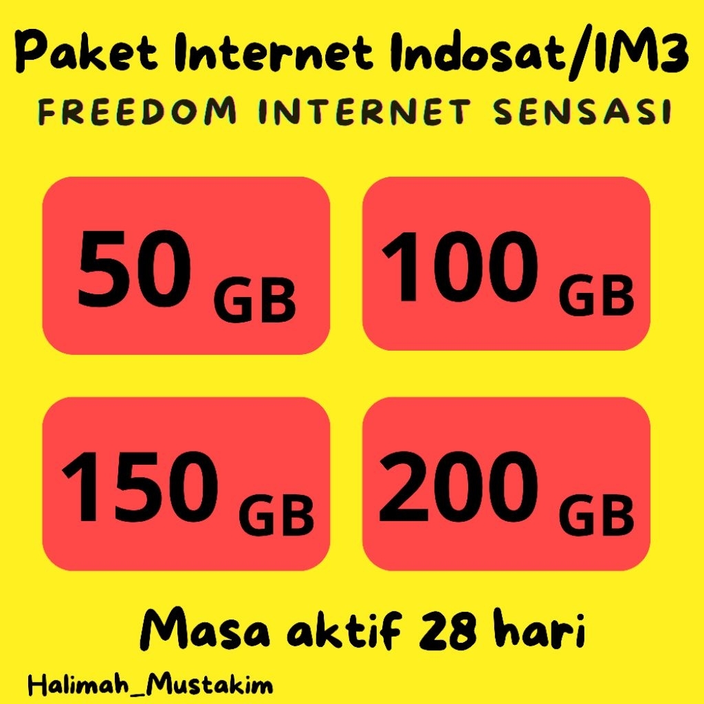 kuota murah | paket data internet im3 / Indosat Freedom Internet Sensasi  (50GB, 100GB, 150GB, 200GB