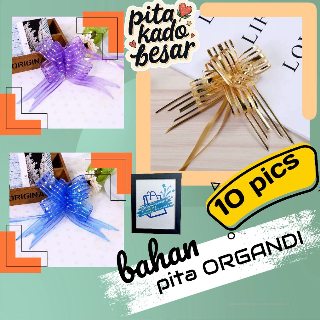 

(pita organdi besar 4×50cm/10 pics) pita kado organdi, pita parcel, pita tarik kupu kupu, pita gift box, pita hadiah