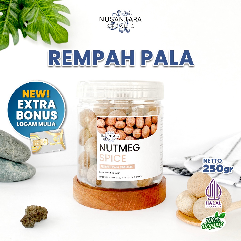 

Nusantara Organic Biji Pala Kering Whole Rempah Nutmeg Utuh Bumbu Alami Organik 250gr