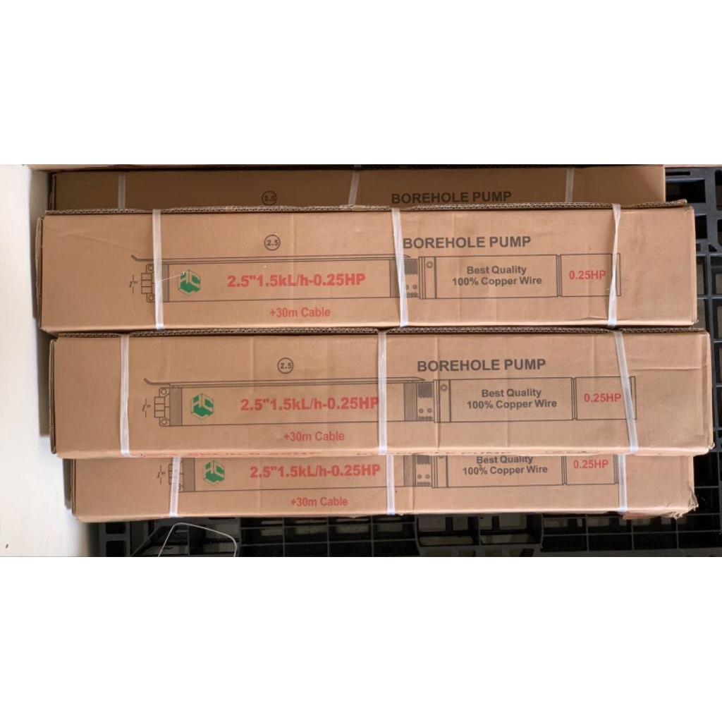 pompa air sumur hcl 2.5"1,5kl/h-0,25hp kabel 30m (HCL 2.5SDM1.5/12 0,25 + KBL 30 + CB LUAR)