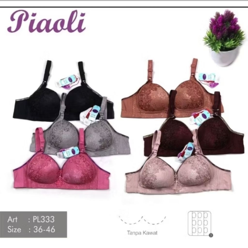 Piaoli Bra Import PL333 size 36-46/Jumbo Cup Besar Brukat Bordir Bra Meeah Sexy