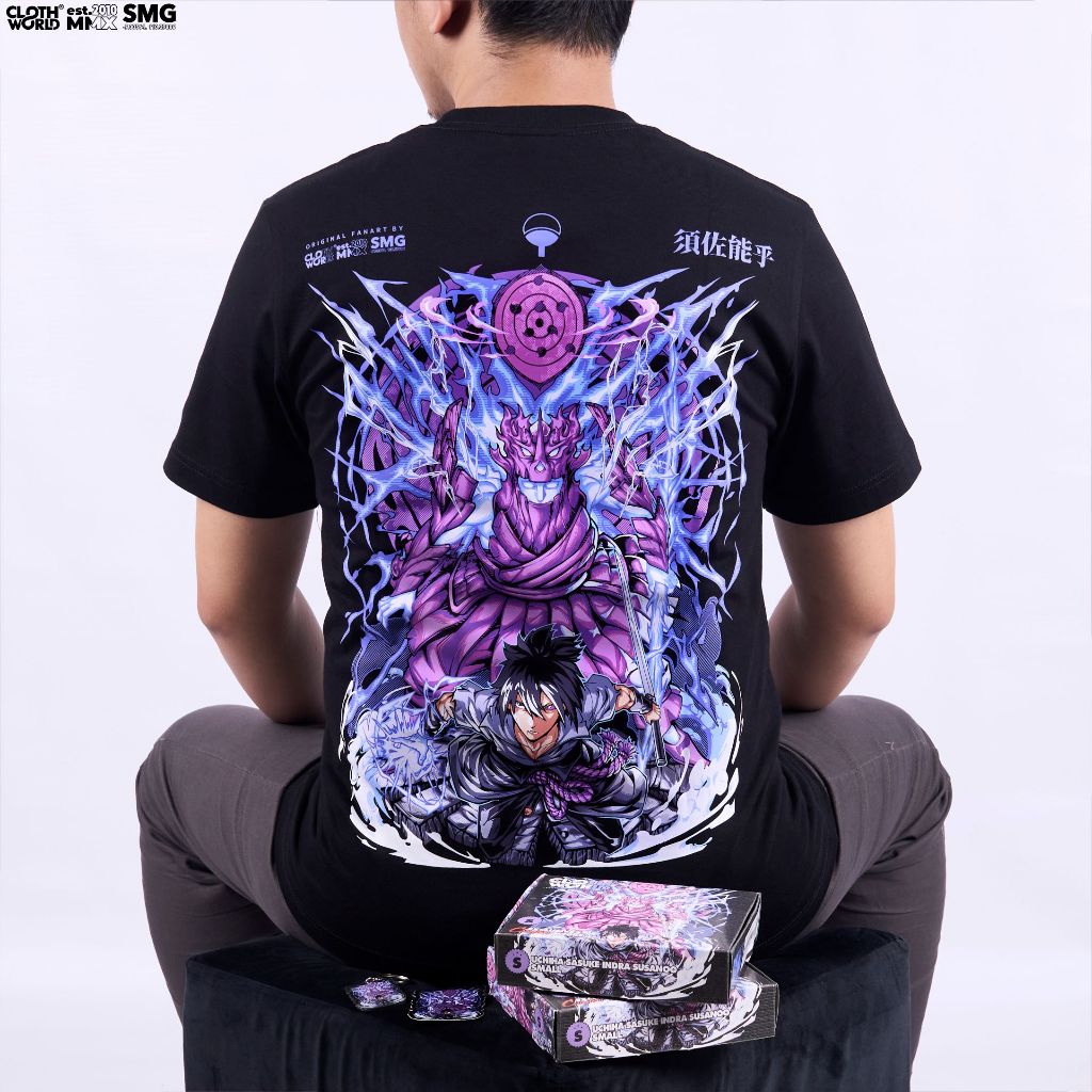 Uchiha Sasuke Perfect Susanoo Mangekyo Sharingan Rinnegan Anime Naruto Boruto Kaos Clowor T-Shirt Ba