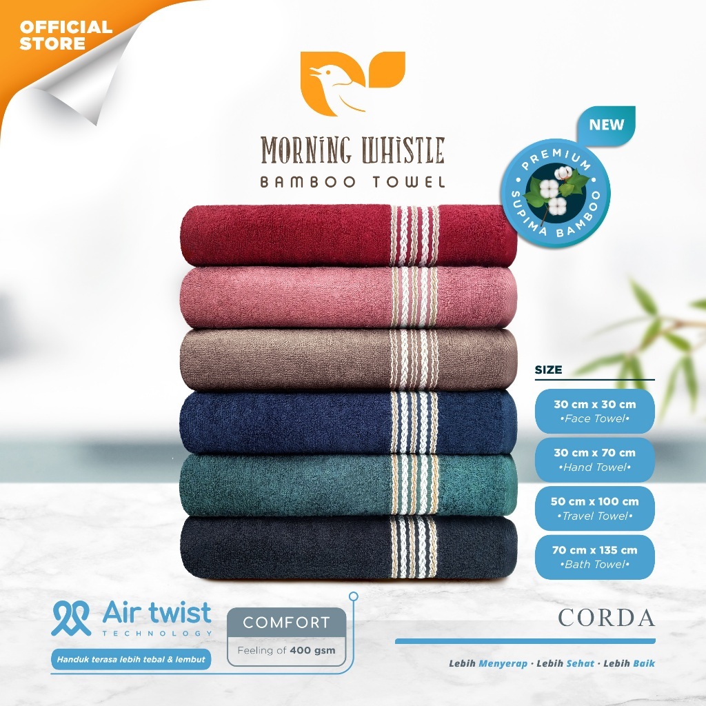 Handuk Morning Whistle Supima Bamboo Towel - Corda / Handuk Mandi