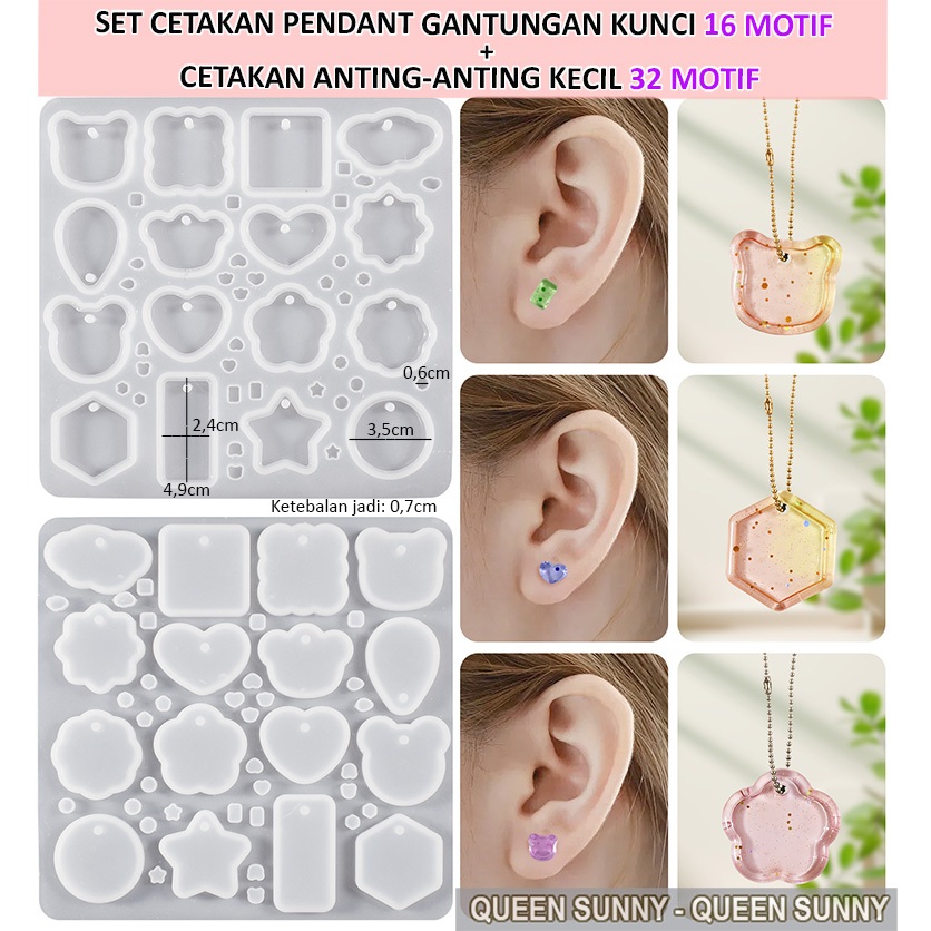 SET LENGKAP 16 MOTIF Cetakan Pendant Gantungan Kunci + 32 MOTIF Cetakan Anting-Anting Kecil / Cetaka