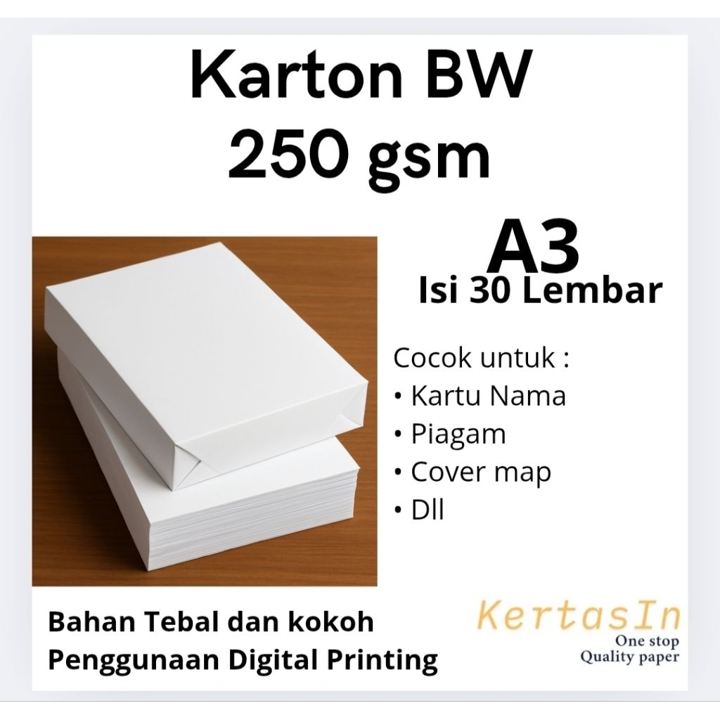 

Kertas BW 250 gsm A3 Bluish White Tebal Isi 30 Lembar – untuk Sertifikat Undangan & Print Digital