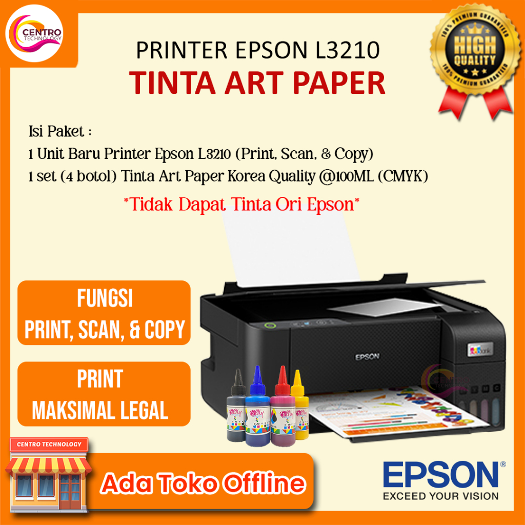 Printer Epson Ecotank L3210 Printer All in One / Epson L3210 Upgrade Tinta Artpaper/Art Paper