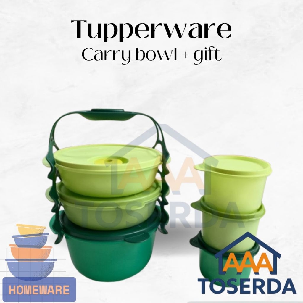 AAA Toserda | Tupperware Carry Bowl Set Rantang Kotak Bekal 2L+1L Bonus 3pcs Dipping Bowl 450ml