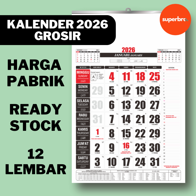 

KHUSUS GROSIR - KALENDER DINDING 2026 12 LEMBAR HARGA PABRIK