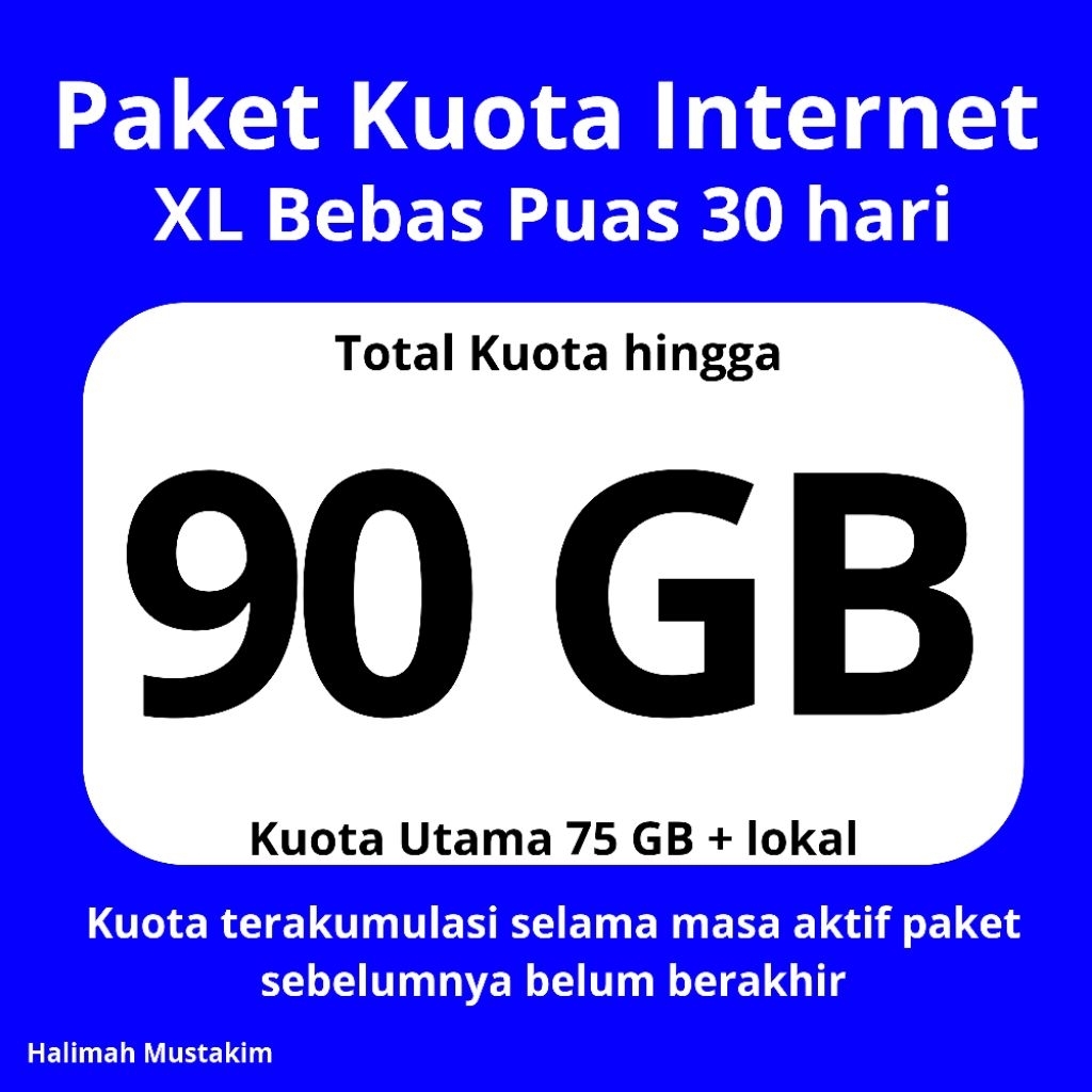 Paket Data Internet XL | Kuota XL Bebas Puas Triple Kuota 75 GB ~ 90 GB (Kuota utama 75 GB + Bonus k