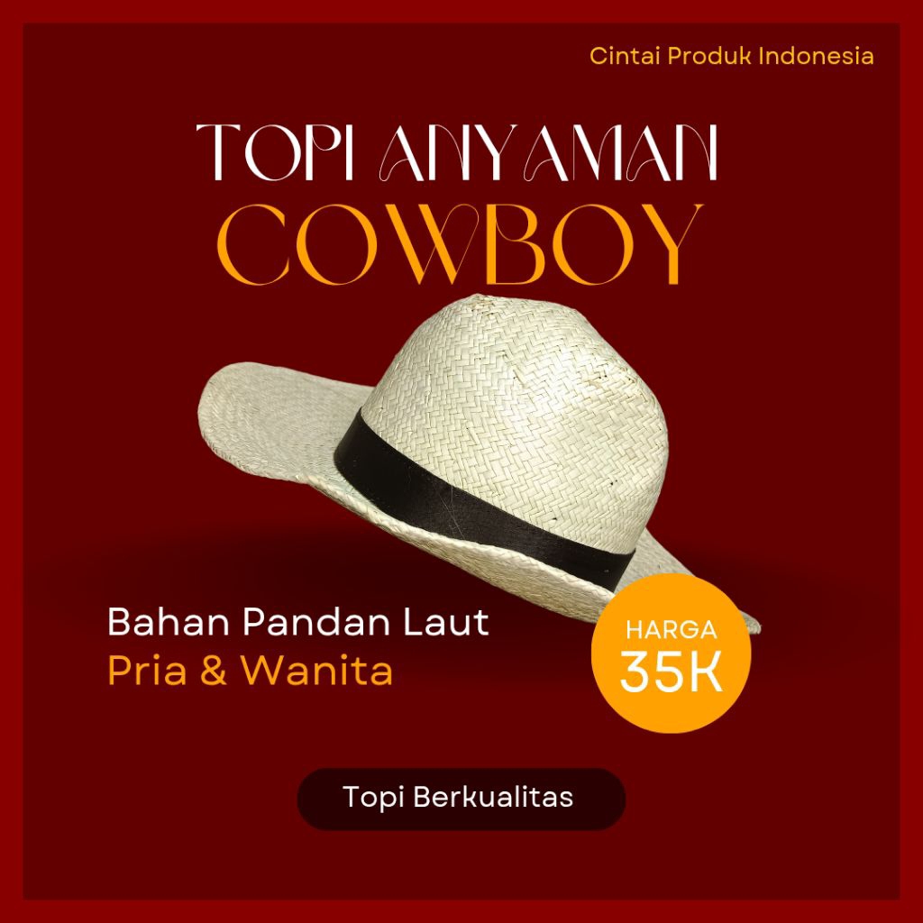 Topi Fedora/Topi Cowboy/Topi Wanita Korea Style/Topi Laut/Topi Pandan Laut/Topi Anyaman Handmade Dew