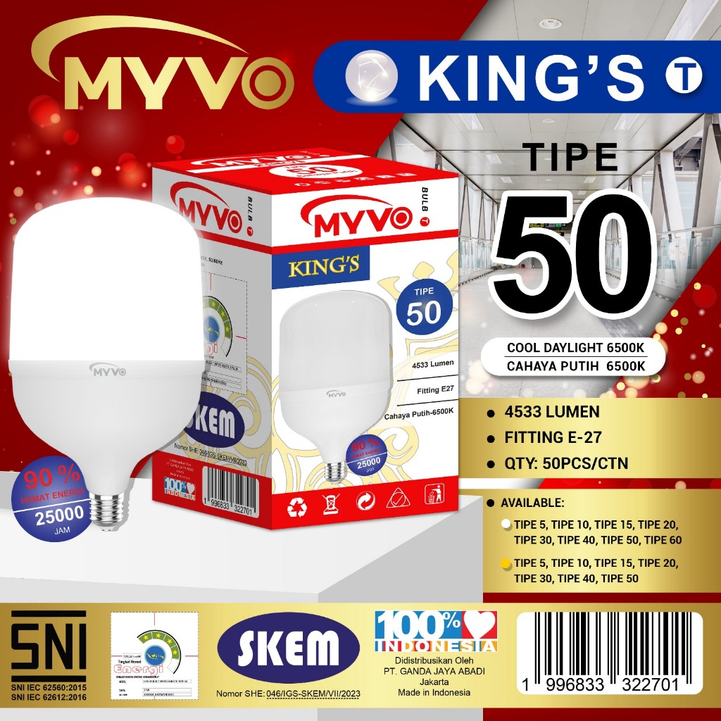 Lampu led Myvo kings 40w 50w 60w - bolam myvo king 40w 50w 60w- lampu garansi - myvo king