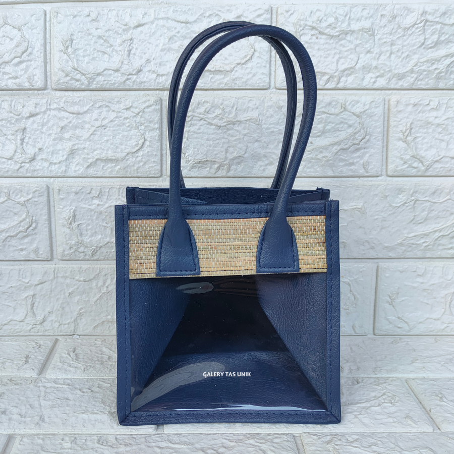 

Tas Hampers Mika Mendong (Navy Blue) Untuk 2 Toples Biggy Keranjang Parcel Mika Transparan Hari Raya