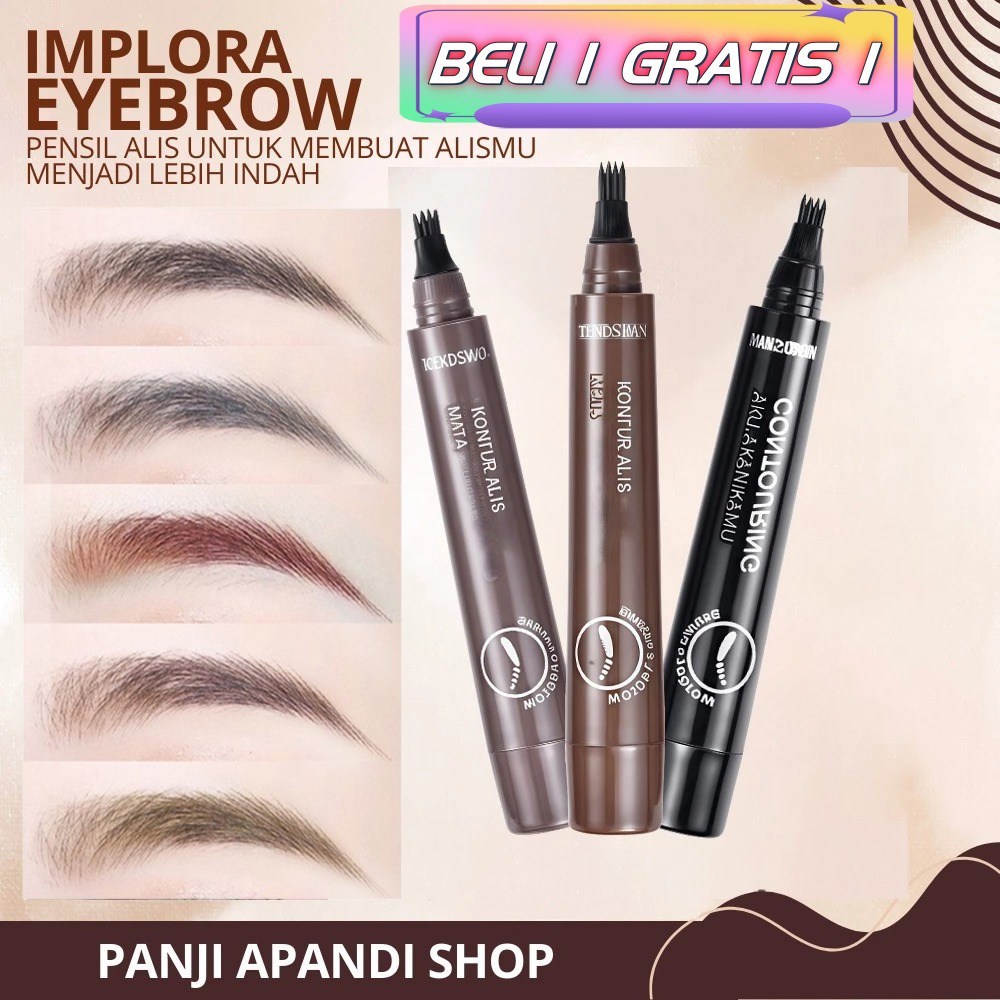BELI 1 GRATIS 1-Pensil Alis 4 Kepala Waterproof - Sulaman Alis Tahan 24 Jam, Anti Luntur & Anti Puda