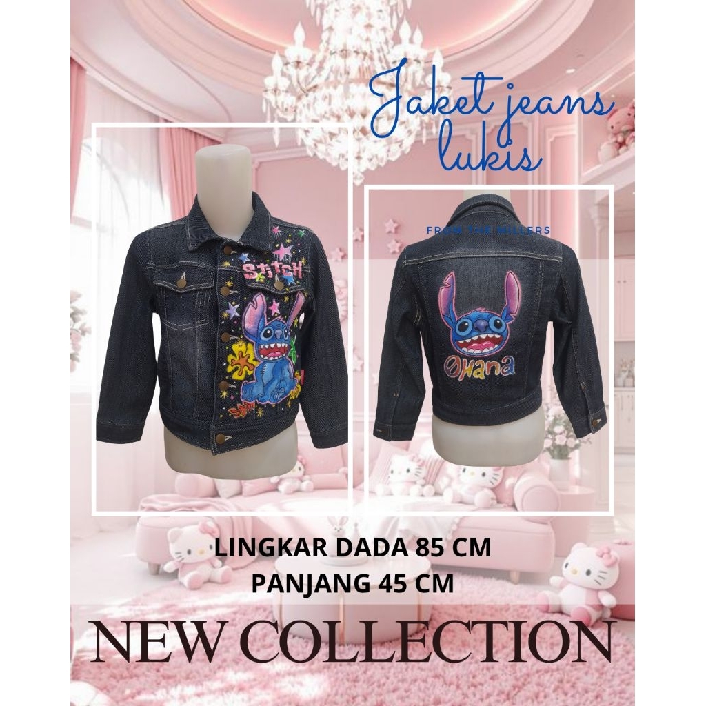 Jaket jeans denim crop lukis