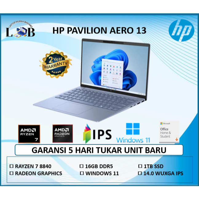 HP Pavilion Aero 13 Laptop Ryzen 7 8840 16GB/512SSD W11+OHS