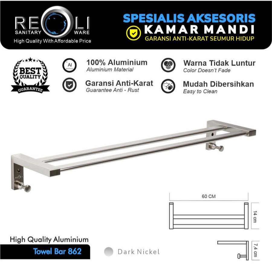 Rak Gantungan Handuk Dinding Aluminium Chrome Stainless REOLI 862 / Rak Handuk 2 Susun Alumunium Reo