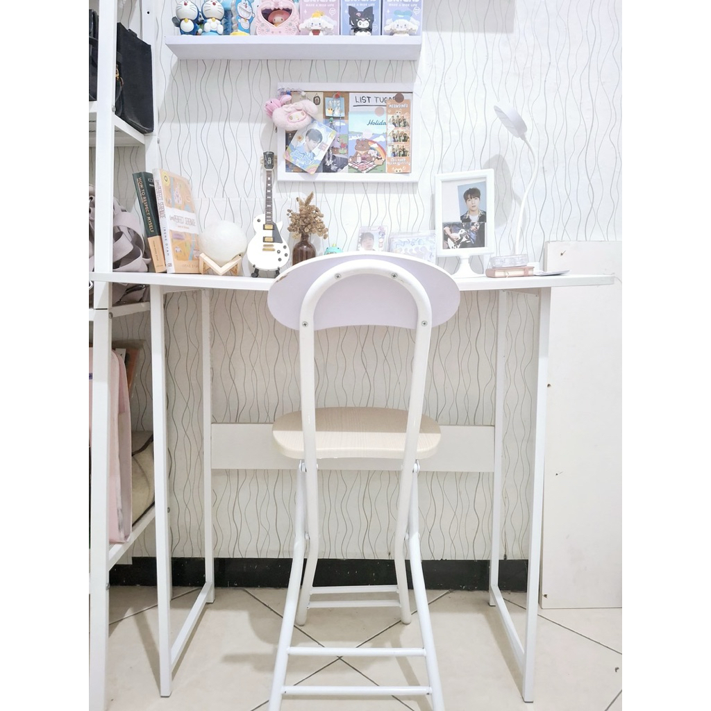 Satu Set Meja Belajar + Kursi Putih