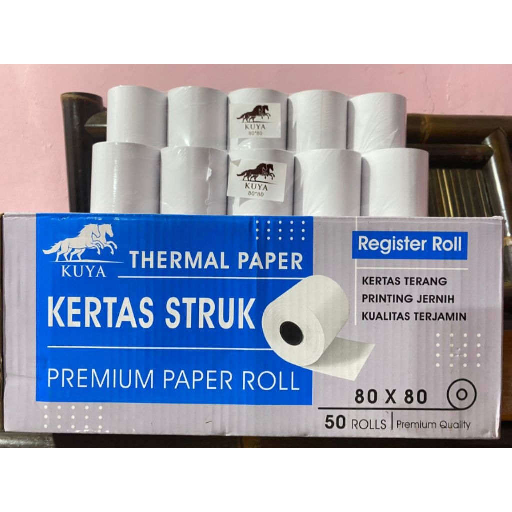 

Kertas Kasir Struk Paper Roll Termal 80x80mm,KERTAS KASIR KUYA 80X80, KERTAS STRUK THERMAL EDC 80X80