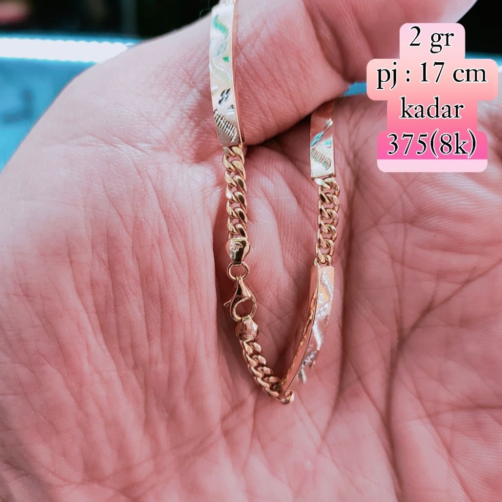 gelang tangan model rantai plat ukir emas kadar 375(8k)