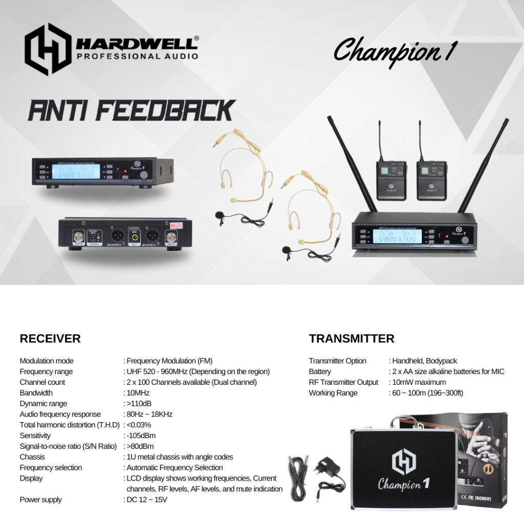 Mic Wireless Champion 1 Double Mic Clip On Hardwell - Garansi Resmi