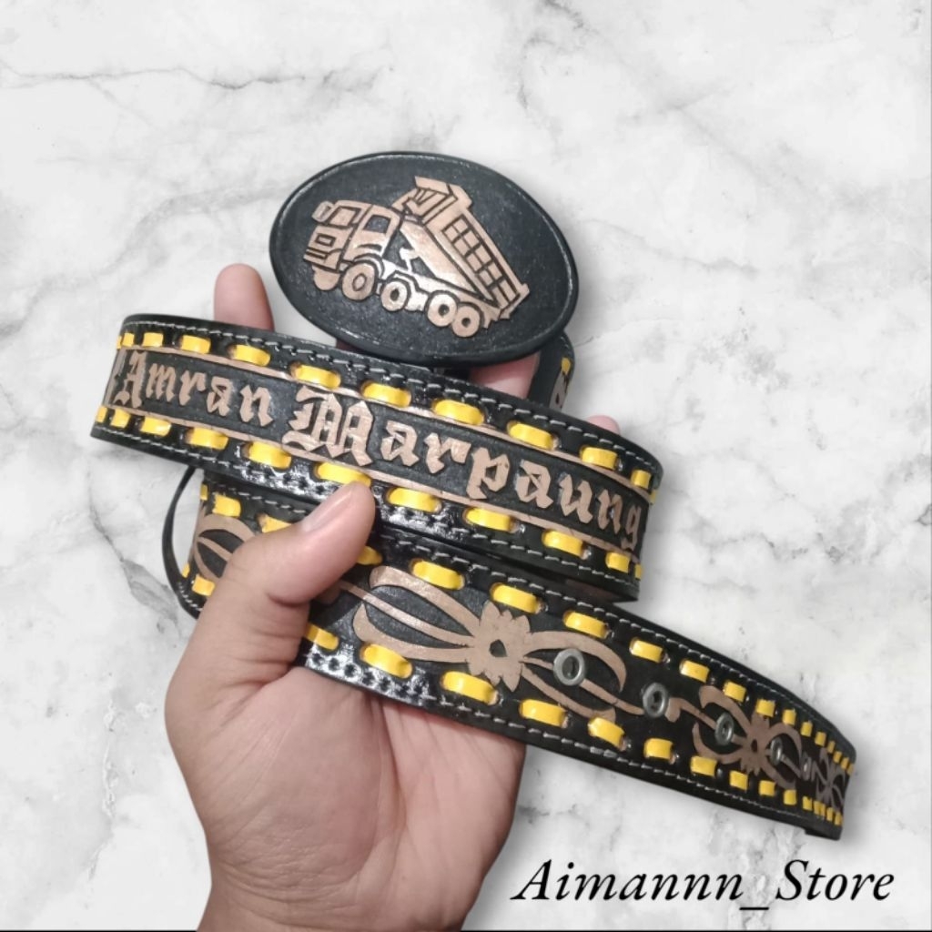 Ikat Pinggang Pria Kulit Ukir Logo Truk Crane | Sabuk Kulit Pria Ukir