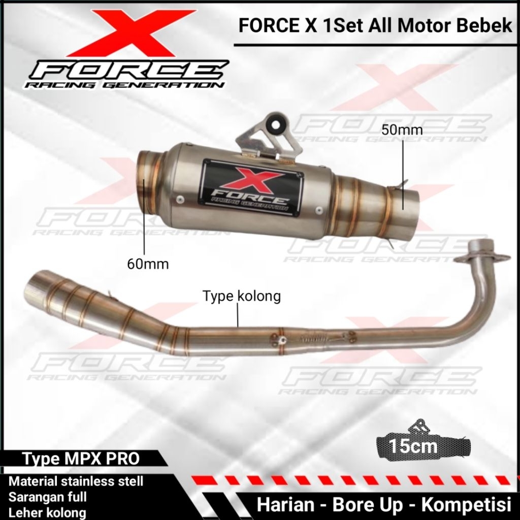 Knalpot Racing FORCE X RACING Type MPX PRO Silencer Inlet 50mm Kph Supra x 125 karismas blade 125 Ju
