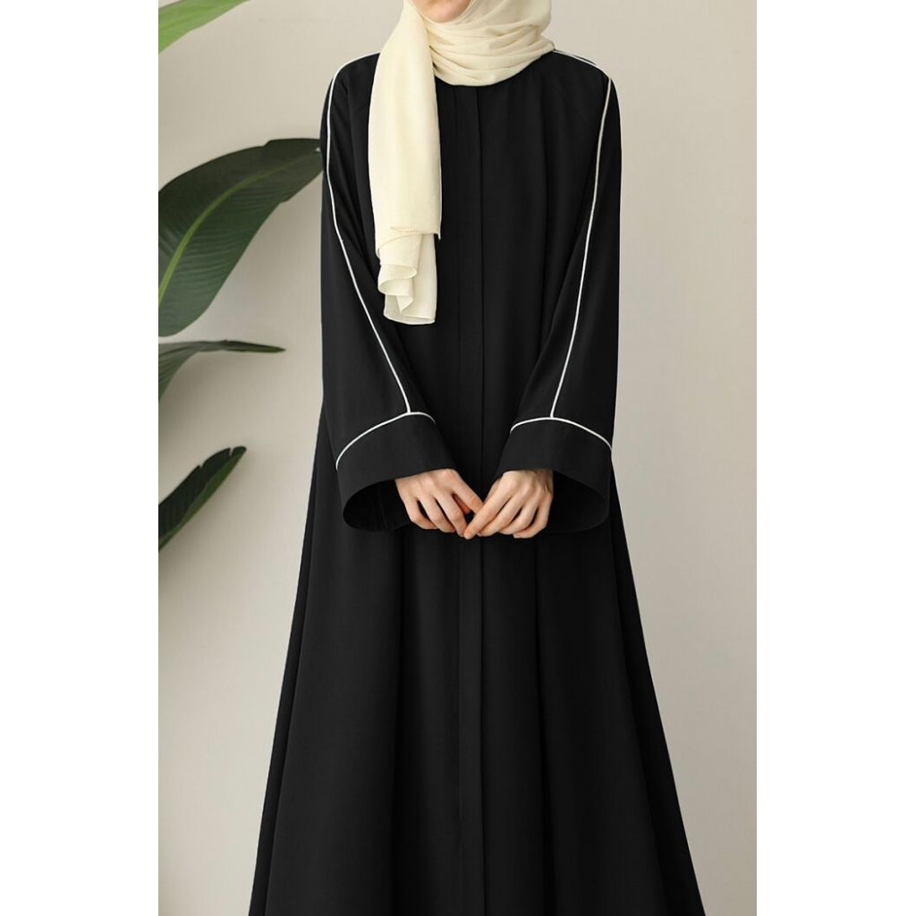 Abaya basic polos list//abaya list putih tanam//abaya jetblack//abaya polos