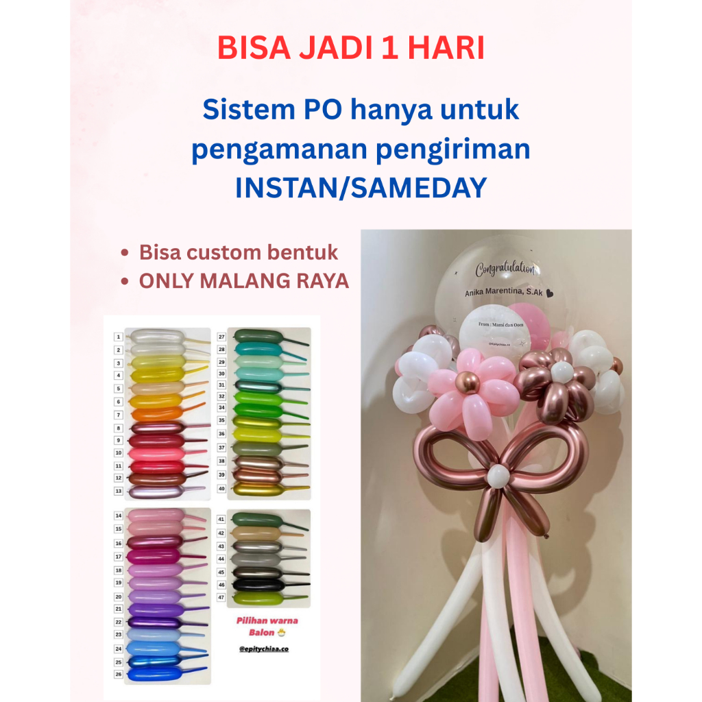 1 HARI JADI | BUKET BALON MALANG/ BISA CUSTOM TULISAN / FLOWER BUCKET/ HADIAH WISUDA ULANG TAHUN ENG